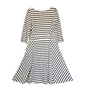 Lands End Starfish 3/4 Sleeve Dress Nautical Stripe, Fit & Flare, Pockets Large